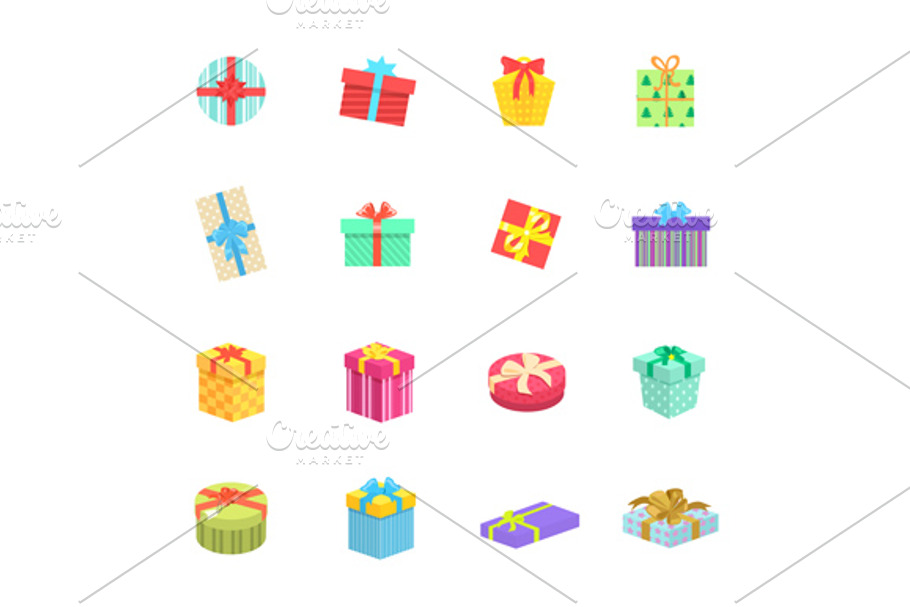 Set of Gifts Boxes Design Flat in Objects - product preview 8