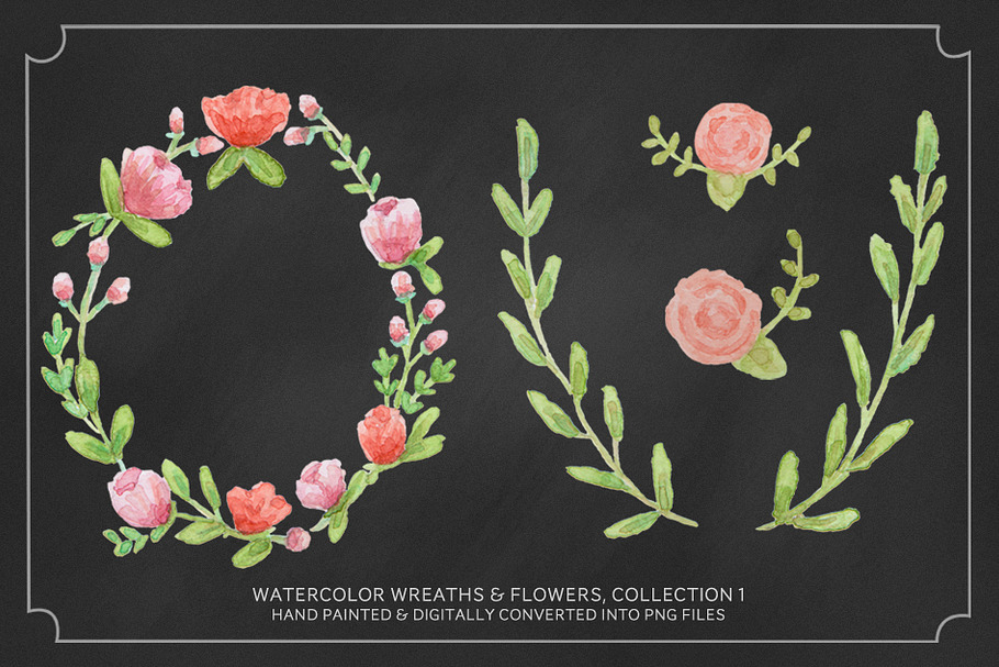 4 PNG Watercolor Wreaths & Flowers in Illustrations - product preview 8
