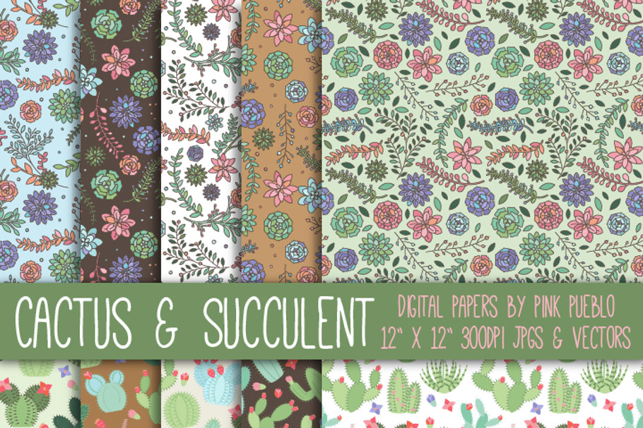 Cactus & Succulent Patterns or Paper