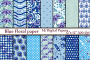 Blue floral digital paper pack