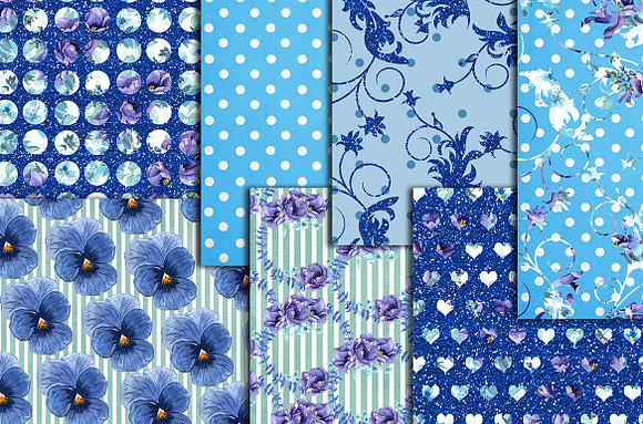 Blue floral digital paper pack in Patterns - product preview 2