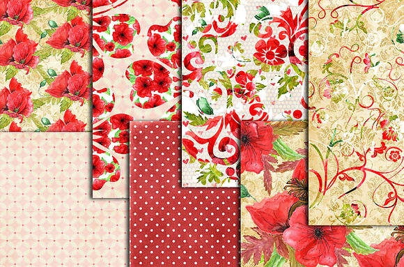 Red floral digital paper pack in Patterns - product preview 1