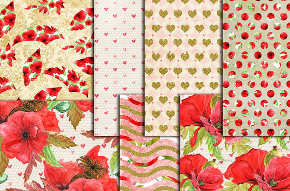 Red floral digital paper pack in Patterns - product preview 2