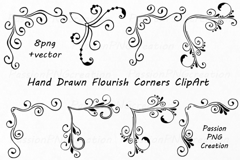 Hand Drawn Flourish Corners Clipart