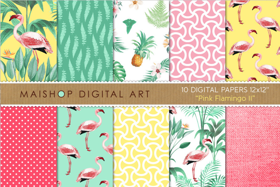 Digital Paper - Pink Flamingo II in Patterns - product preview 8