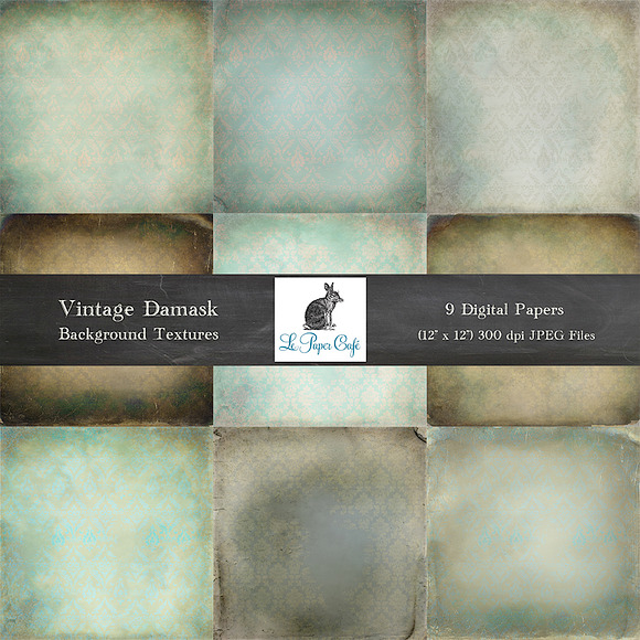 Vintage Grungy Damask Textures in Textures - product preview 4