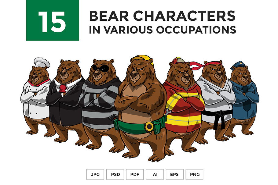 15 Bear Characters in Various Job in Illustrations - product preview 8
