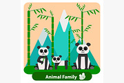 Family panda on the background