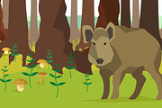 Boar in forest with trees