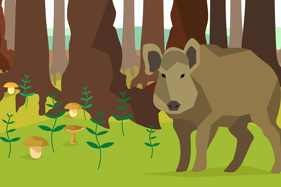 Boar in forest with trees