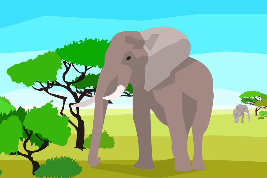 Elephant in a field with trees in Illustrations - product preview 8