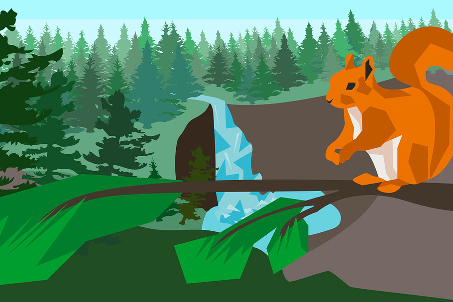 Squirrel on a branch in Illustrations - product preview 8