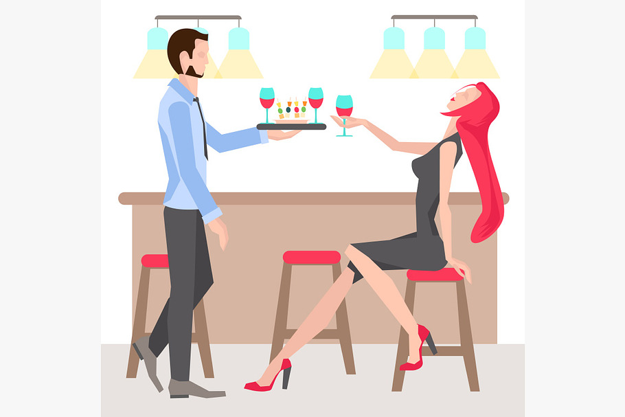 Woman on chair with a glass wine in Illustrations - product preview 8