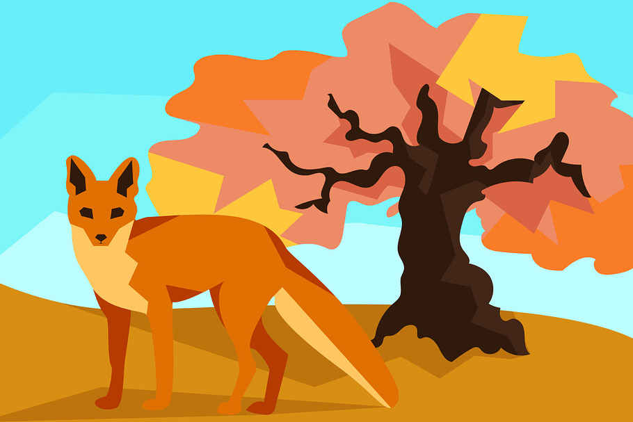 Fox on hill with oak in Illustrations - product preview 8