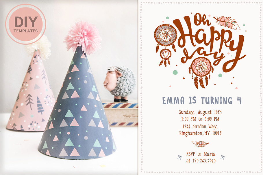 Printable Boho Birthday Party Kit in Card Templates - product preview 8