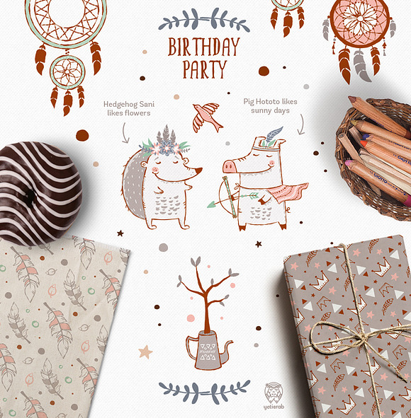Printable Boho Birthday Party Kit in Card Templates - product preview 1