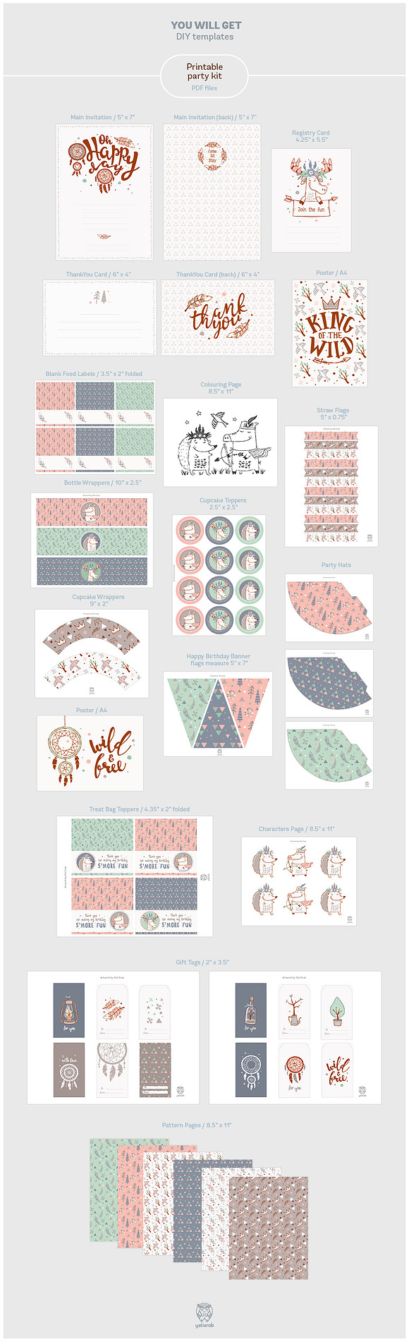 Printable Boho Birthday Party Kit in Card Templates - product preview 7