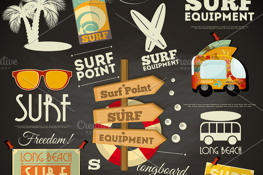 surfing poster Chalkboard Design in Illustrations - product preview 8