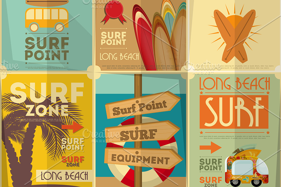 surfing posters collection in Illustrations - product preview 8