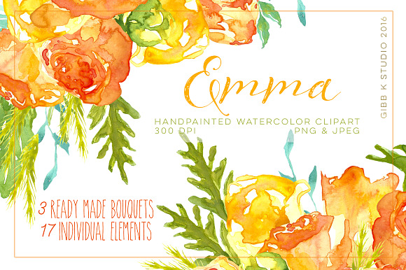 Emma Watercolor Clipart in Illustrations - product preview 1