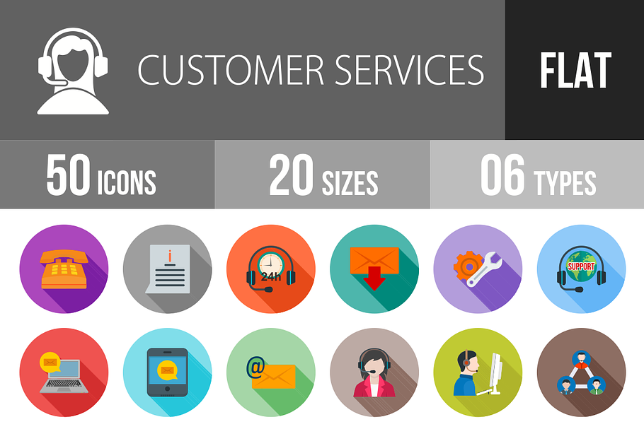 50 Customer Flat Shadowed Icons in Icons - product preview 8