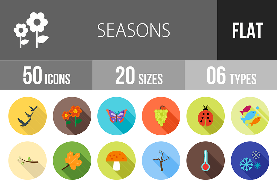 50 Seasons Flat Shadowed Icons in Graphics - product preview 8