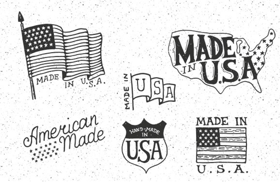 12 Hand Drawn "Made in USA" labels