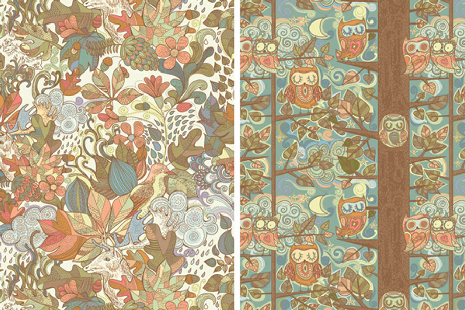 Forest plants and animals patterns. in Illustrations - product preview 8