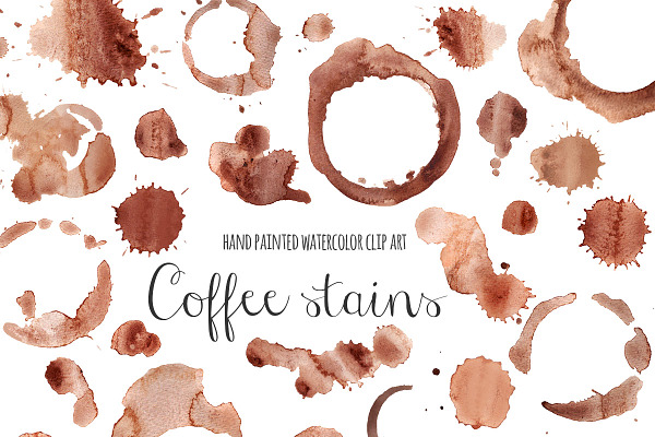 Coffee stains watercolor clipart