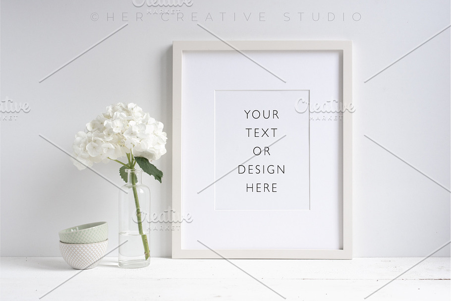 White Picture Frame Mockup Hydrangea in Print Mockups - product preview 8