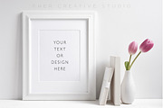 White Picture Frame Mockup Tulips