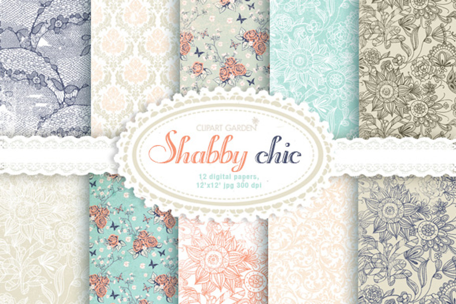 12 shabby romantic Digital Papers. in Patterns - product preview 8