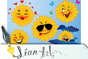 Set of cute cartoons of sun