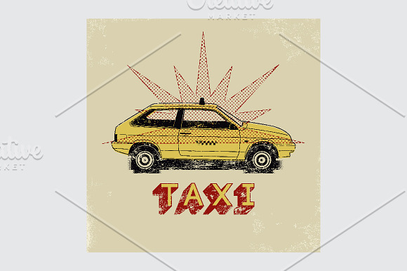 Typographic retro grunge taxi poster in Illustrations - product preview 5