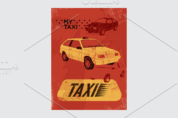 Typographic retro grunge taxi poster in Illustrations - product preview 7