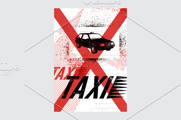 Typographic retro grunge taxi poster in Illustrations - product preview 8