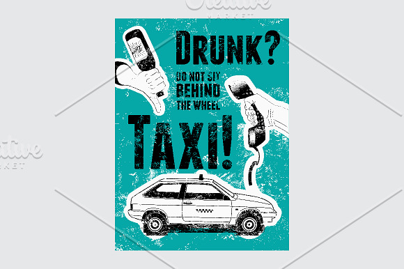 Typographic retro grunge taxi poster in Illustrations - product preview 12