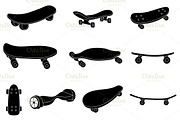 Set of black and white skateboards