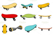 Set of colorful skateboards.