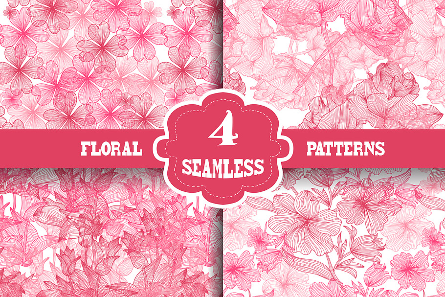Pink Floral Seamless Patterns Set