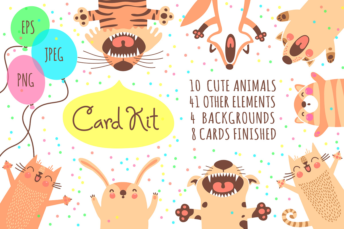 Card Kit with Cute Animals in Postcard Templates - product preview 8