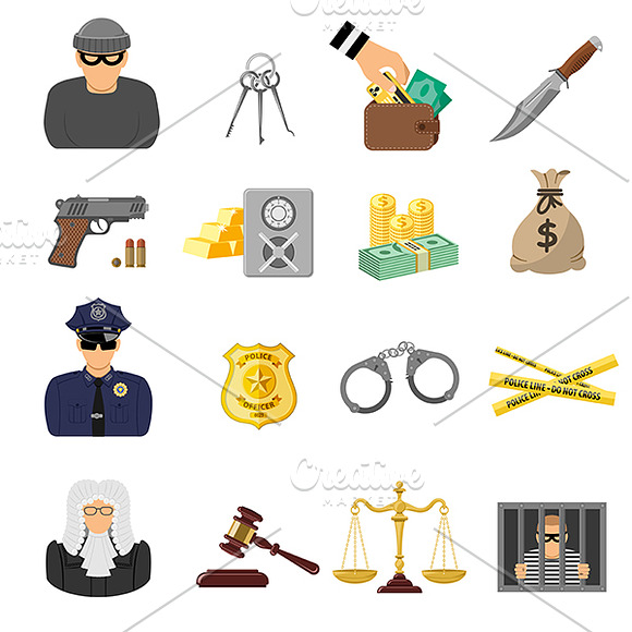 Crime and Punishment Flat Icons in Icons - product preview 1