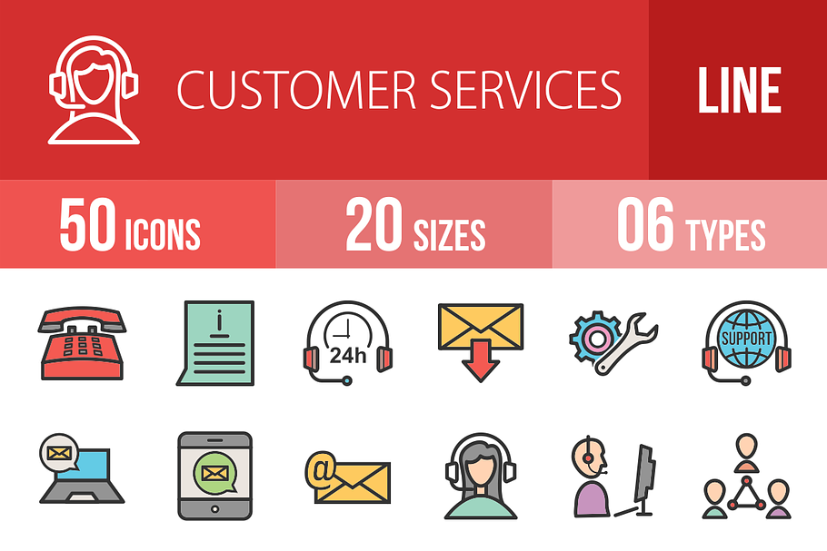 50 Customers Line Filled Icons