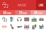 50 Music Line Filled Icons