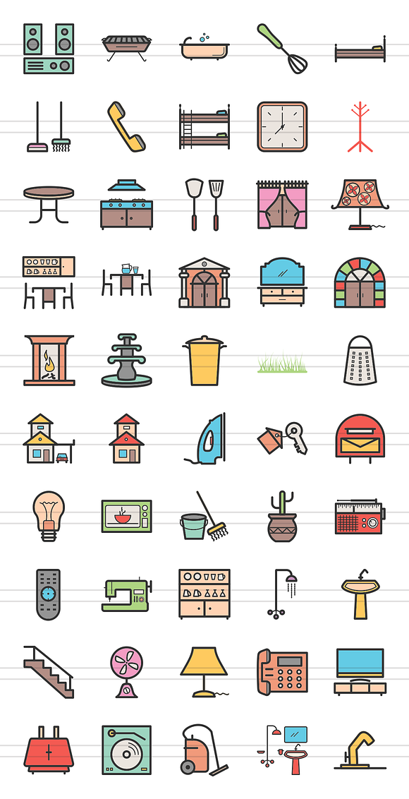 50 Home Line Filled Icons in Graphics - product preview 1