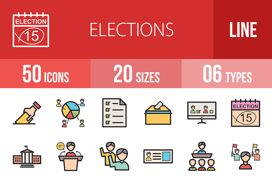 50 Elections Line Filled Icons in Icons - product preview 8
