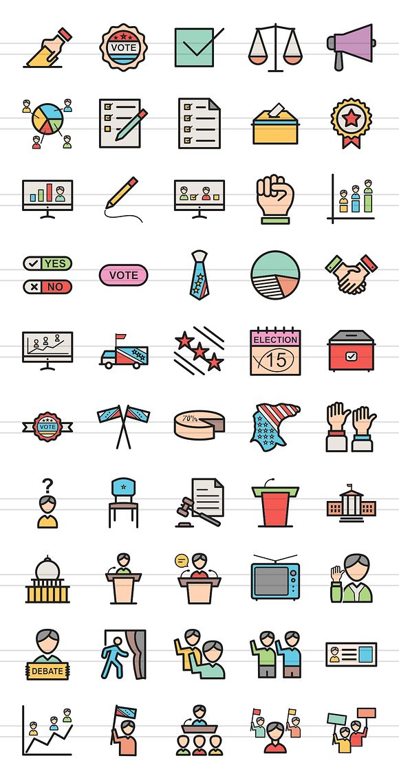 50 Elections Line Filled Icons in Icons - product preview 1