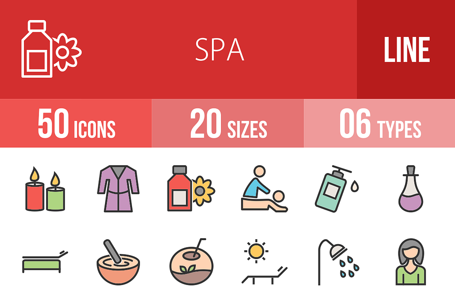 50 Spa Line Filled Icons