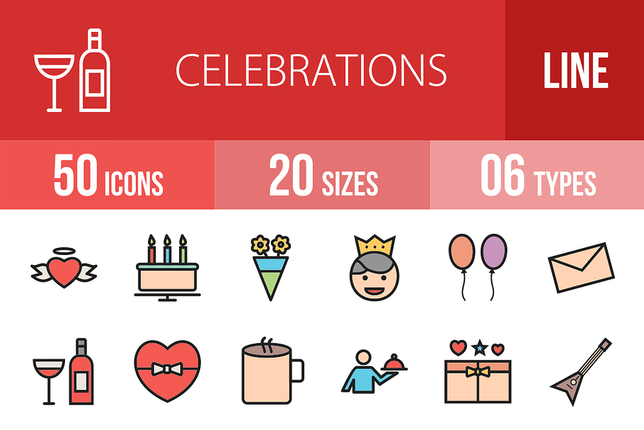 50 Celebrations Line Filled Icons in Graphics - product preview 8