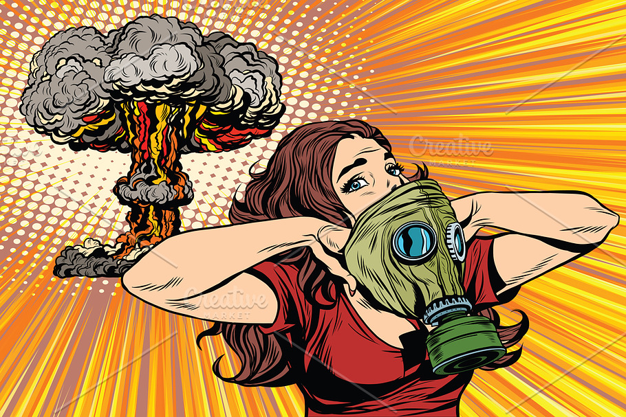 Nuclear explosion gas mask girl in Illustrations - product preview 8